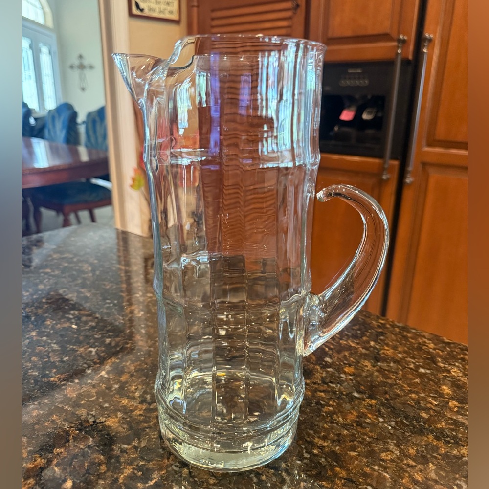 Vintage Tall Clear Glass Bamboo Iced Tea Pitcher